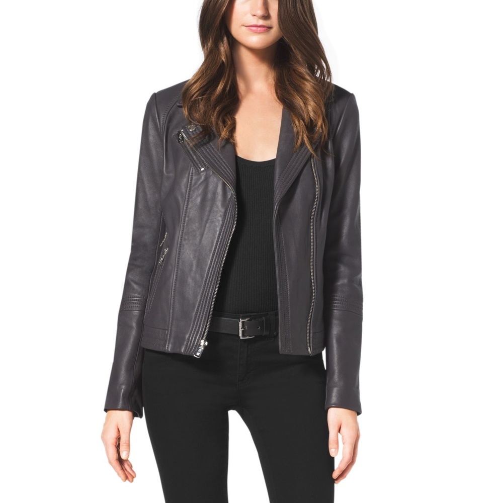 Like NEW Michael Kors Asymmetrical Motorcycle Genuine Leather Jacket